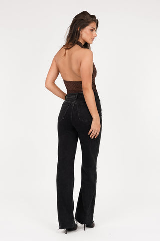 Halter bodysuit met strass bruin - Zora