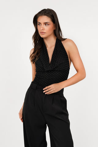 Halter bodysuit met strass zwart - Zora