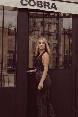 Halter bodysuit met strass zwart - Zora