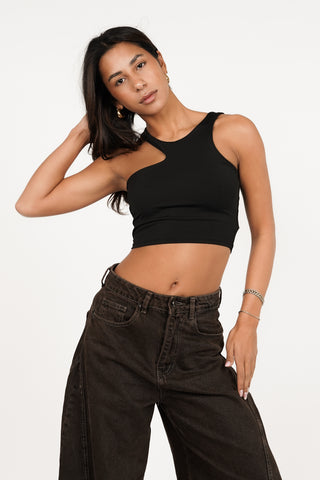 Halter croptop met cut out zwart - Manouk