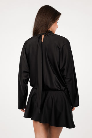 Halter jurk wijd satijn zwart - Caty