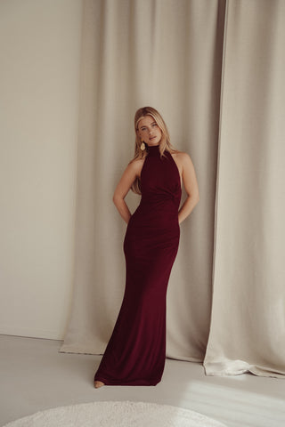 Halter maxi jurk bordeaux - Jazz