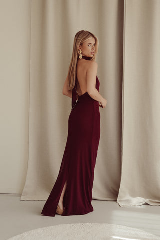 Halter maxi jurk bordeaux - Jazz