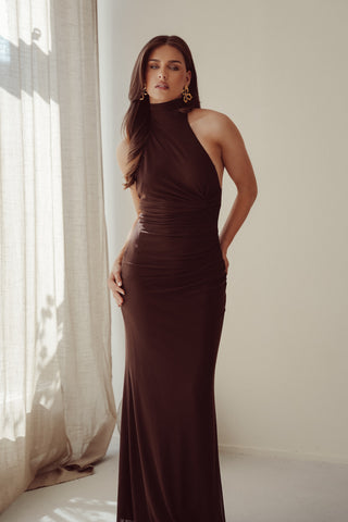 Halter maxi jurk bruin - Jazz