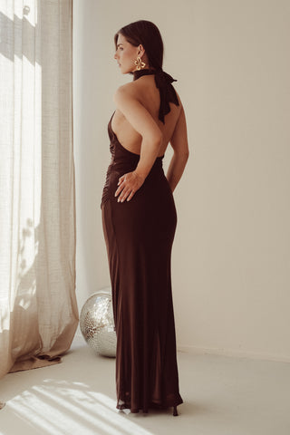 Halter maxi jurk bruin - Jazz