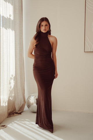 Halter maxi jurk bruin - Jazz