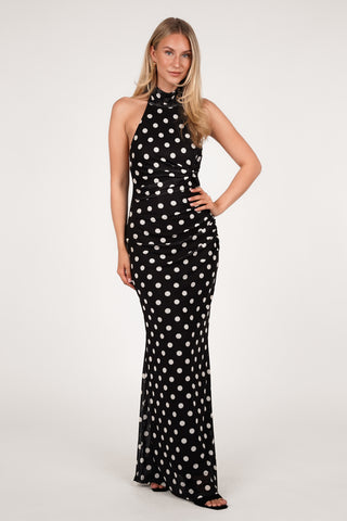 Halter maxi jurk dots zwart/wit - Jazz