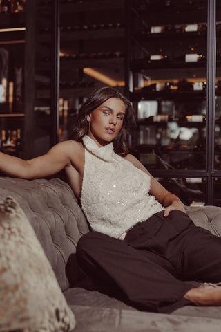 Halter open back top creme - Ava