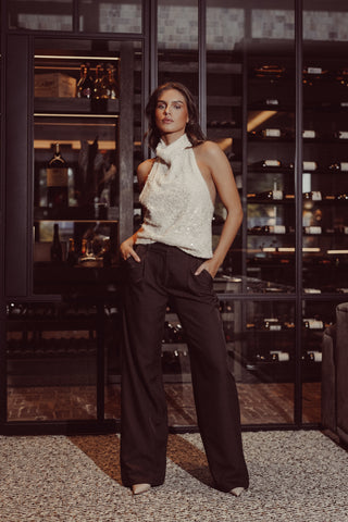 Halter open back top creme - Ava