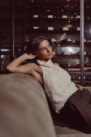 Halter open back top creme - Ava