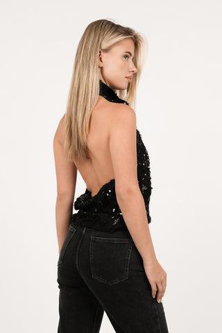 Halter open back top zwart - Ava