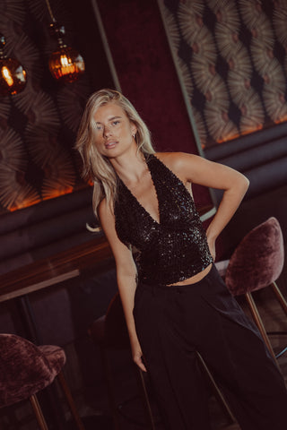 Halter pailletten top zwart - Kegan
