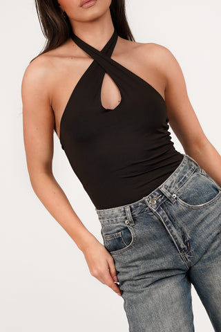 Halter stretch bodysuit bruin - Sharissa