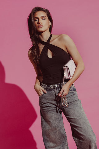 Halter stretch bodysuit bruin - Sharissa