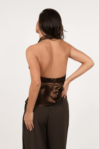 Halter top met strik bruin - Esmee