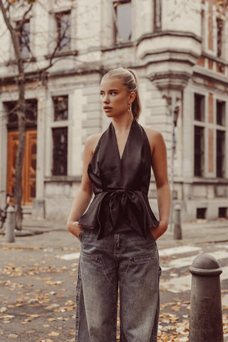 Halter top met strik zwart - Esmee