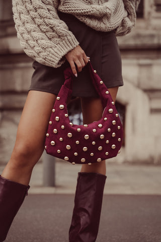 Handtas suede met studs bordeaux rood - Fajah