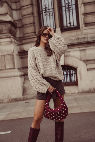 Handtas suede met studs bordeaux rood - Fajah