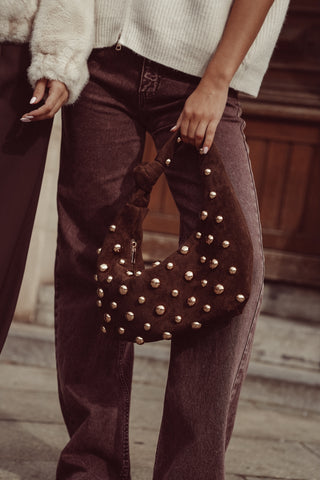 Handtas suede met studs bruin - Fajah