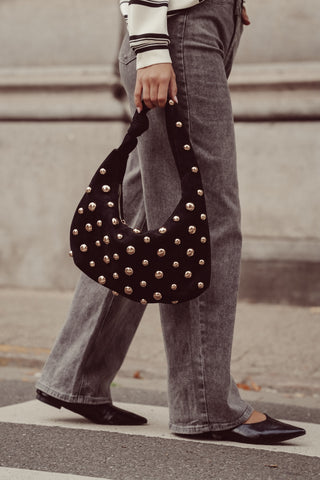 Handtas suede met studs zwart - Fajah