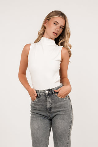 High neck body met open rug wit - Lente