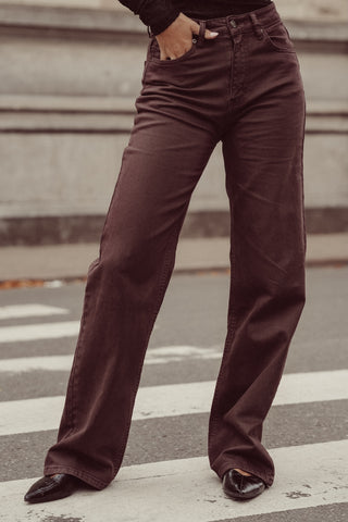 Tall high waisted jeans straight bruin - Lux