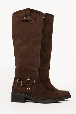 Hoge laarzen suede bruin met gespen - Dottie