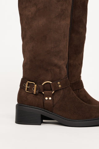 Hoge laarzen suede bruin met gespen - Dottie