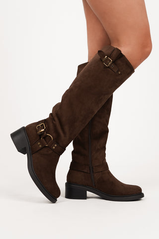 Hoge laarzen suede bruin met gespen - Dottie