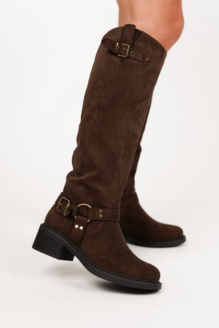 Hoge laarzen suede bruin met gespen - Dottie