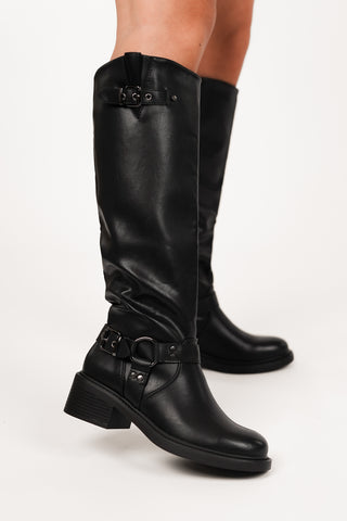 Hoge zwarte laarzen met gespen - Dottie