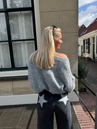 Wide leg jeans met sterren zwart - Reza