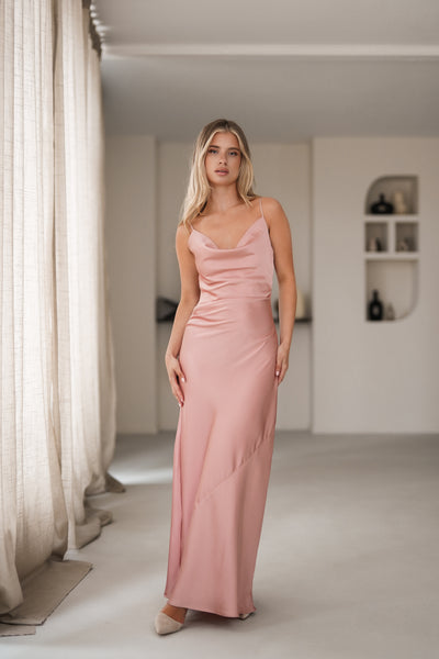 Roze Mooie Jurken Jurk Bruiloft Gast Maxi Roze Maxi Jurken Satijn