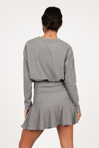 Jurk met ribstof en ruffle grijs - Nanna