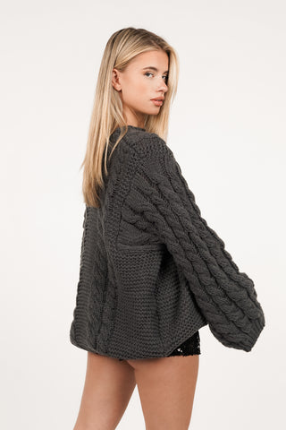 Kabeltrui oversized donker grijs - Kiki