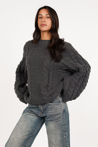 Kabeltrui oversized donker grijs - Kiki
