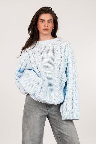 Kabeltrui oversized licht blauw - Kiki