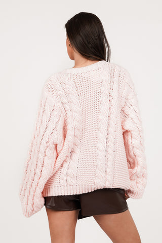 Kabeltrui oversized roze - Kiki