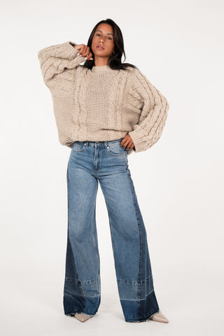 Kabeltrui oversized taupe - Kiki