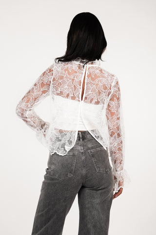 Kanten blouse doorschijnend wit - Dunya