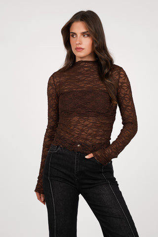 Kanten mesh top bruin - Jamy