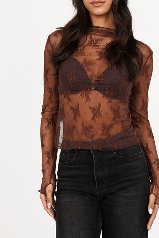 Kanten top doorschijnend bruin - Bodil