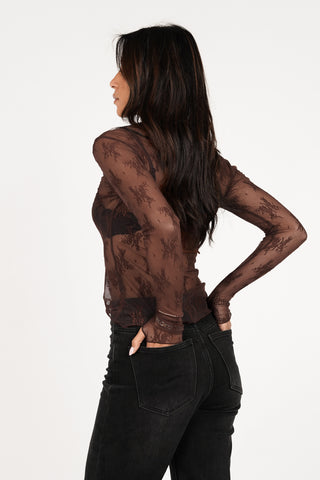 Kanten top doorschijnend bruin - Bodil