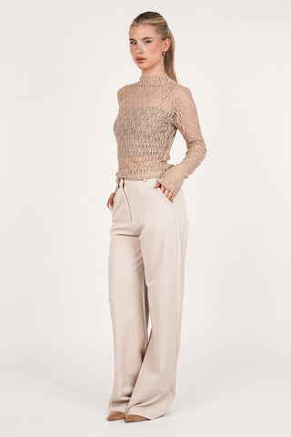 Kanten top met lange mouwen taupe - Minou