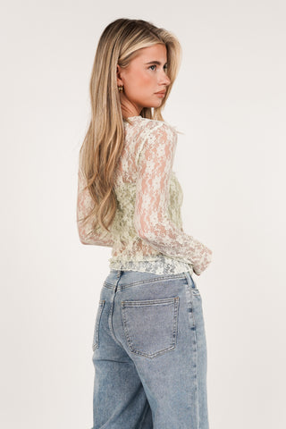Kanten top mint groen met lange mouwen - Amaris