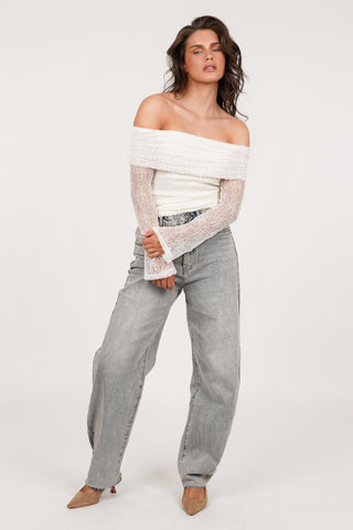 Kanten top off shoulder creme - Nanny