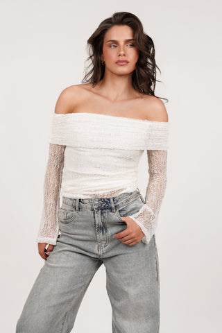 Kanten top off shoulder creme - Nanny