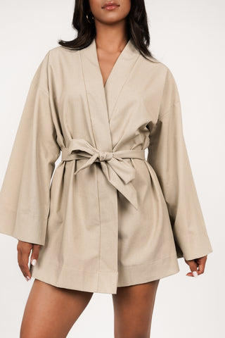 Kimono jurk dames linnen khaki - Ricky