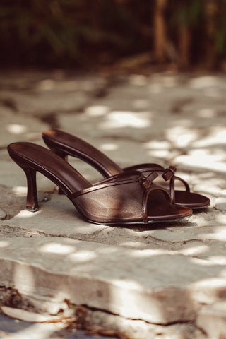 Kitten heels met strik detail bruin - Lilian