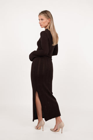 Knitted maxi rok met split bruin - Rosalie